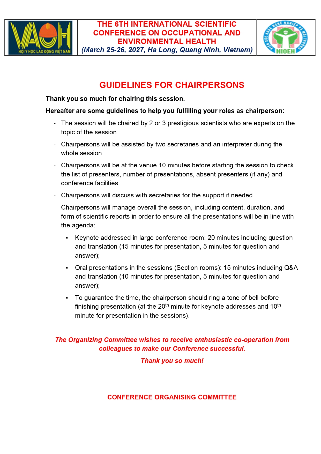 Guidelines for chairpersons, secreteriat, presenters